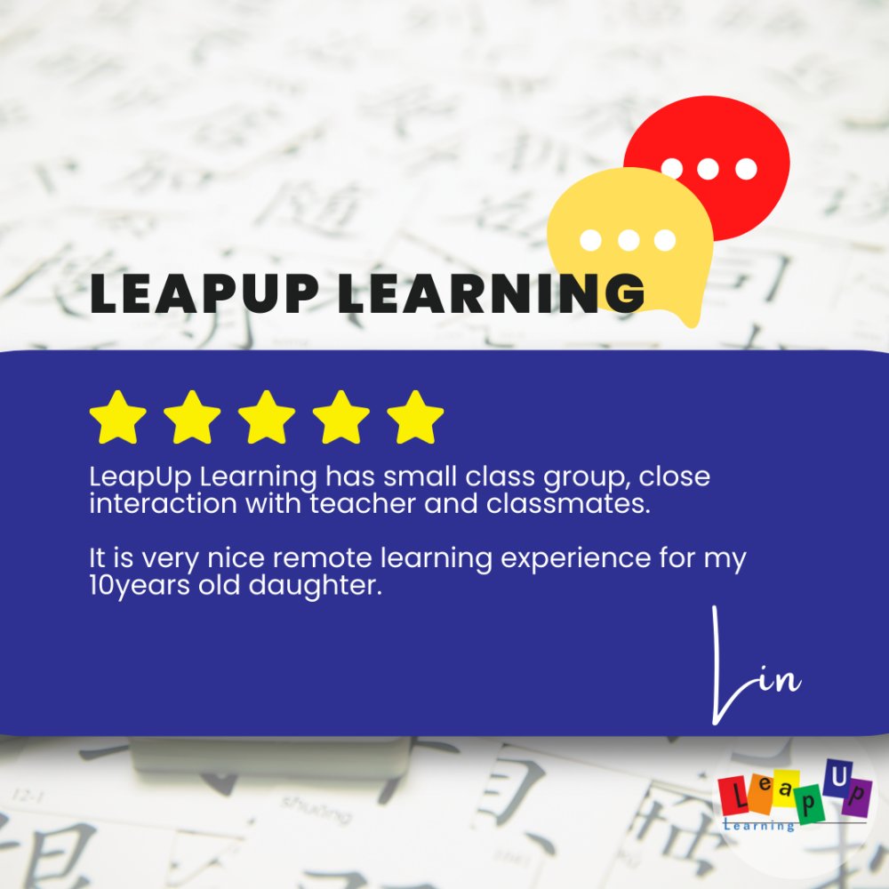 LeapupLearning's tweet photo. Thank you, Lin Cong, for leaving such a fantastic #FiveStarReview for us on Google.
We appreciate parents and families like you that have given us the opportunity to invest in your children at #LeapUpLearning. ❤️
#ChineseClasses #VirtualLearning https://t.co/OX0V31ZAQ6
