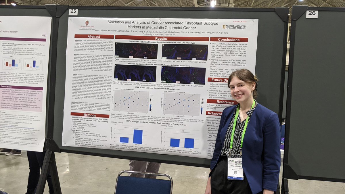 BeccaRoo223's tweet photo. Congratulations to all of the Deming lab members who presented posters on #colorectalcancer cancer-associated fibroblasts and #rectalcancer patient-derived cancer organoids at #AACC22 yesterday! Looking forward to more posters and presentations today! @UWCarbone @McArdleLab https://t.co/hIpu1ygkSz