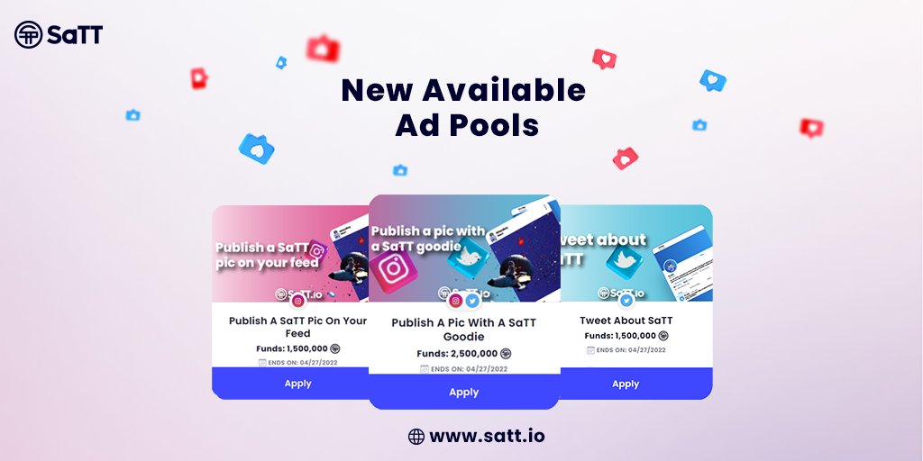 SaTT_Token's tweet photo. Earn Cryptos by participating in our Ad Pools π°π
π https://t.co/dbYu2oGvcS
#marketing #advertising #ad #ads #socialmediamarketing #socialmedia #crypto #cryptocurrency #altcoin #cryptoworld #AdPool #PostFarming #SaTT #influencer https://t.co/uvDpBeZLbm