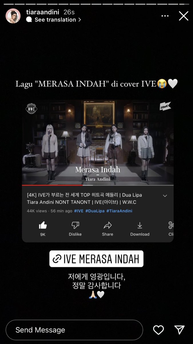 tiaraandinitv's tweet photo. —📽: AAAAAA MERASA INDAH SAMPAI DI KOREA😭😭

lIVE bagikan video W.W.C. Dalam video tersebut, mereka menampilkan lagu-lagu populer dari berbagai negara.

Gaeul, Yujin, Wonyoung, dan Liz tampil dengan suara merdu saat bawakan 'Merasa indah.' https://t.co/lH7EdWtwlV