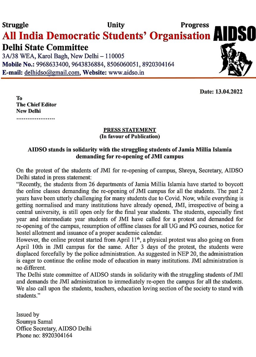 AIDSO Delhi tweet media