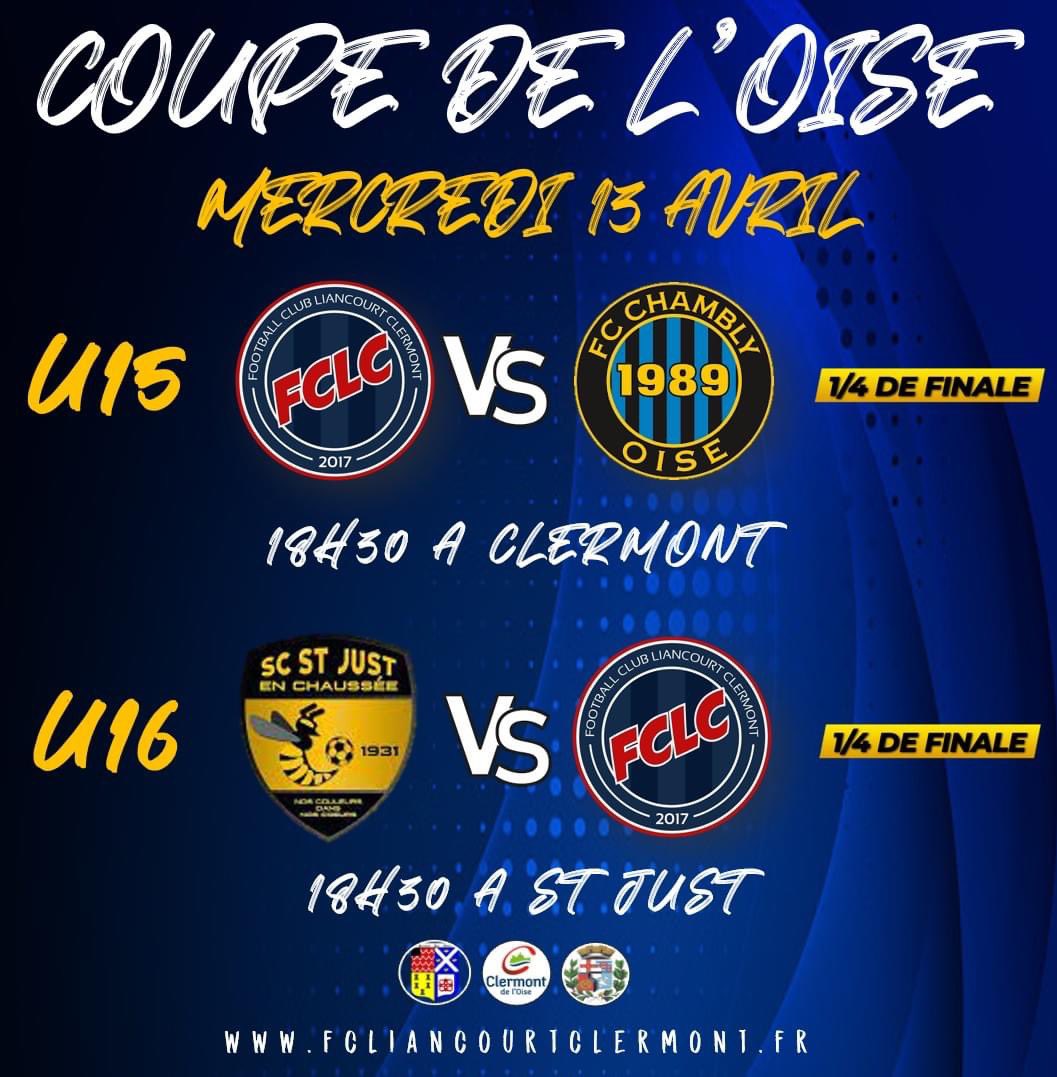 FCLC_'s tweet image. 🏆 𝗖'𝗘𝗦𝗧 𝗖𝗘 𝗦𝗢𝗜𝗥 👀

📢 Venez nombreux encourager nos jeunes qui tenteront d'imiter les U14 et les U18 déjà qualifiés pour les demi-finales🙏