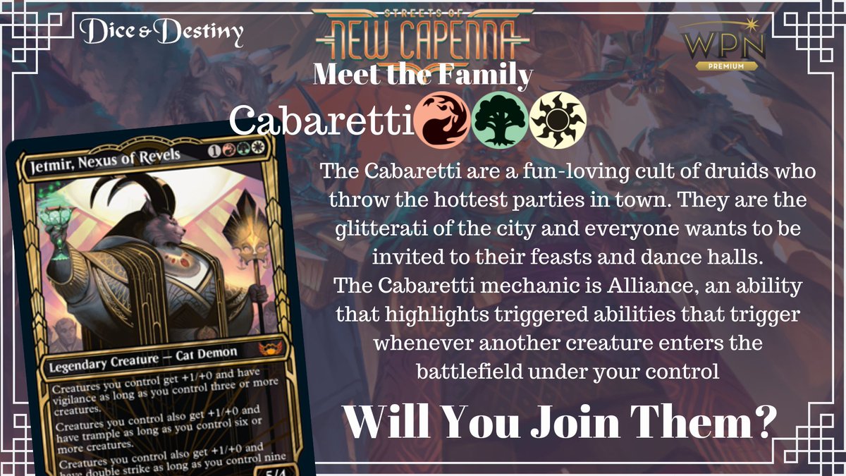 dicedestinyuk's tweet photo. Let me introduce you to one of the Families of New Capenna -
The Cabaretti are a Lively People, drinks in hand and plenty of chaos.
-
PRE-RELEASE WITH DICE - https://t.co/BjKwszS4gr
-
#mtgcapenna #cabaretti #magicthegathering #mtg https://t.co/Wy14vOMQKu