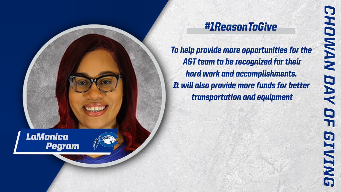 Here is Monica’s reason to give to the Chowan A&amp;T team today during our annual day of giving! Link can be found in our bio #1ReasonToGive #SoarWithUs