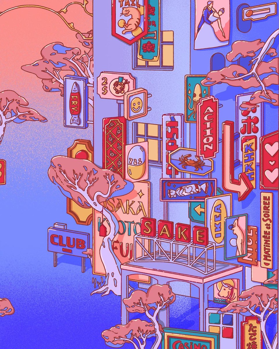 laurenleely's tweet photo. Hi #PortfolioDay 

I like drawing using solid linework and blindingly garish colours. I draw references to japanese anime, modern consumerism and pervasive product branding. https://t.co/mBUSx6k2zU