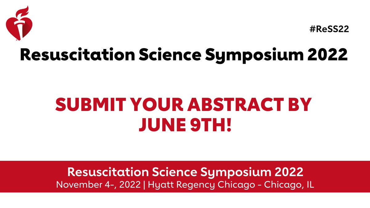 Contribute to advances in resuscitation science and impress your peers at #ReSS22. Abstract submissions are open now! More info here 👉 spr.ly/6011K28KB  

See you in Chicago Nov. 4-6!