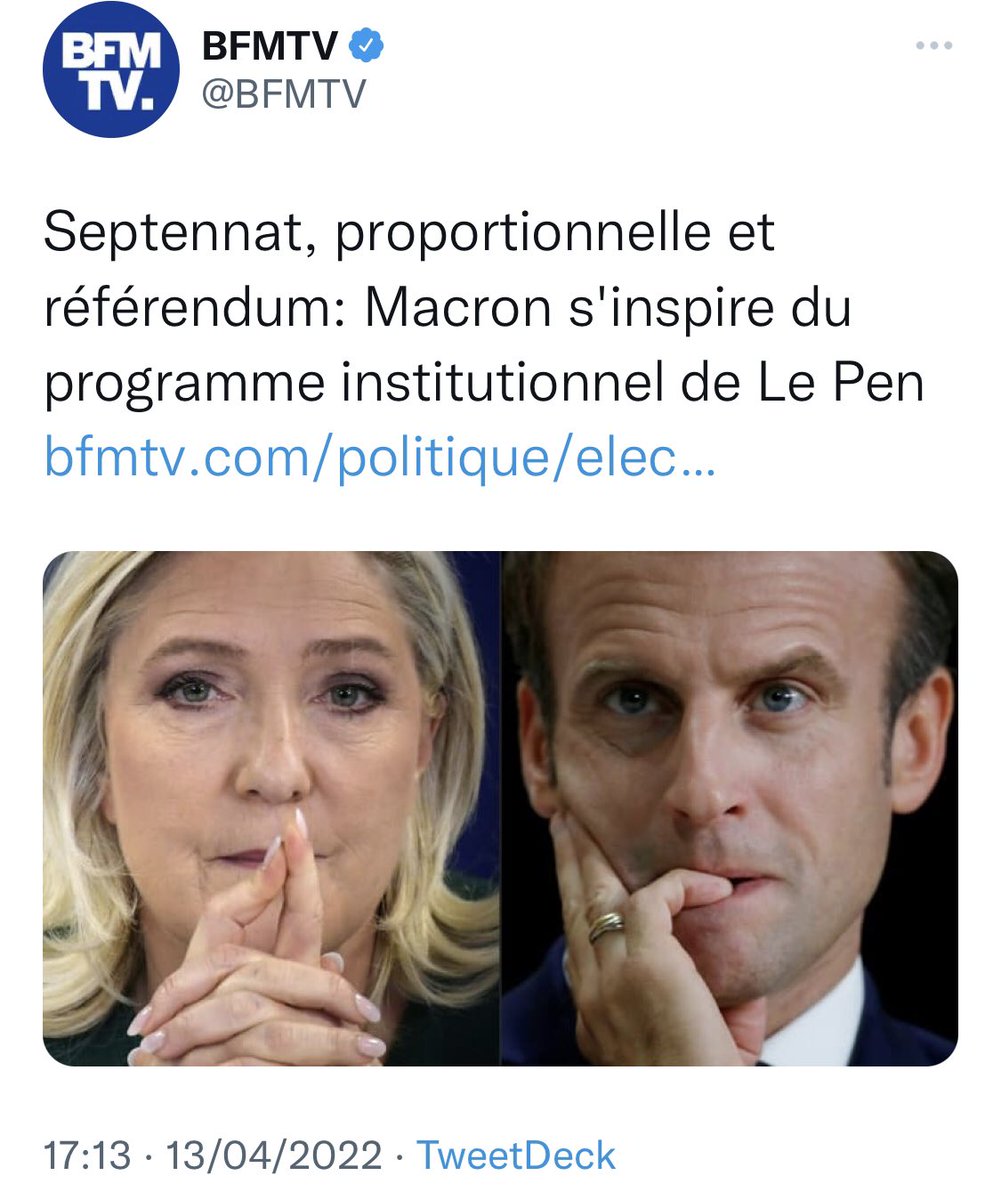 GhFlorent's tweet photo. Alors BFMTV on assume pas d’être factuel et on supprime son tweet pour ne  pas paraître complaisant envers Marine le Pen ? https://t.co/3JZj9TZFmB
