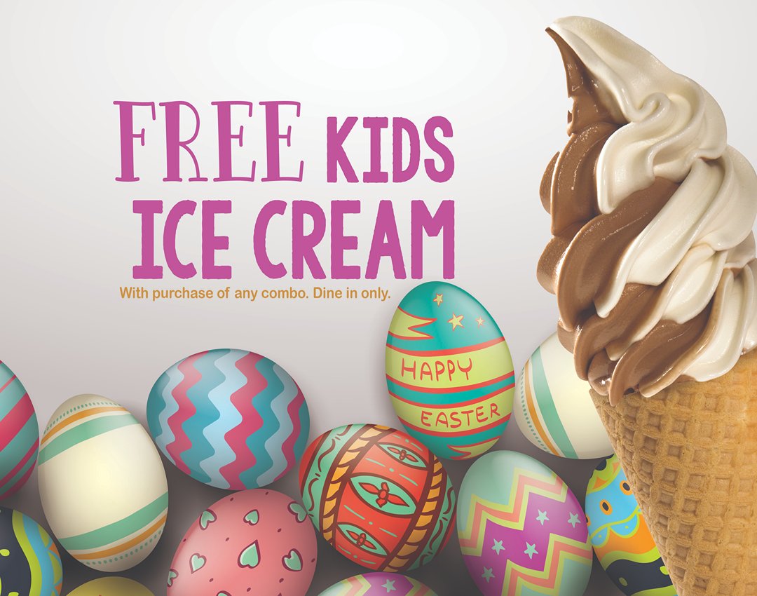 eatkonz's tweet photo. Did we mention FREE ICE CREAM?  Get a kid's ice cream with every combo purchase until the end of Easter! Kelowna https://t.co/5gkQfzfrxd
