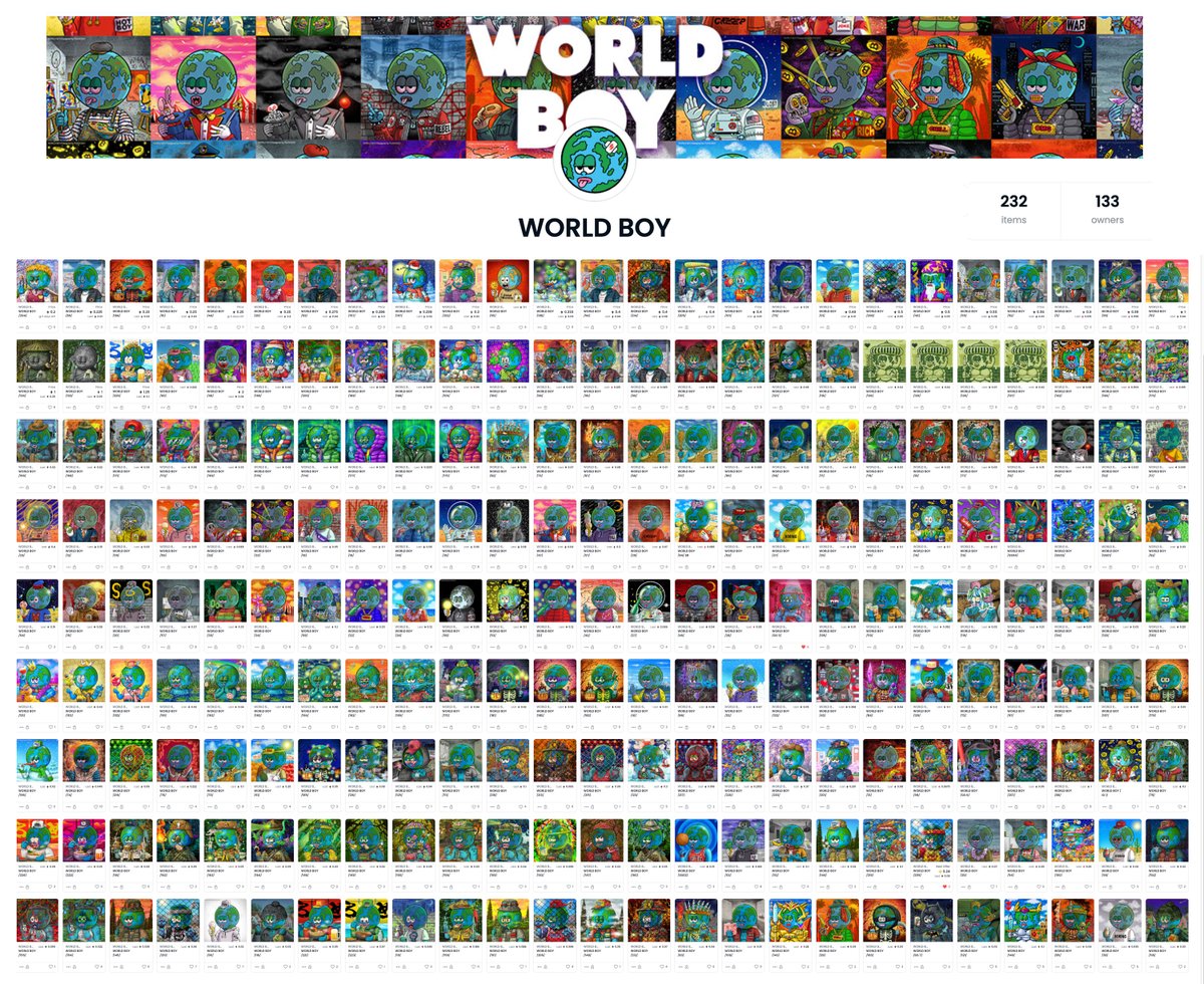 WE are WORLD BOY !!! 
The goal is 555 characters.
Now arriving at the 225 character.
We continue our journey !!!
Thank you for all your support 
and every follow up
Developments into fun projects are coming.
You will see it this year.
opensea.io/collection/wor…
🌎🤘
#WORLDBOY #puck