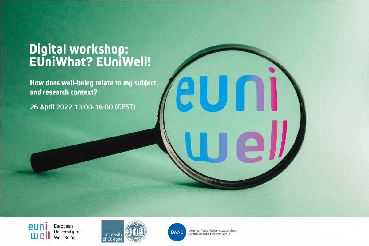 🔜 Call for #researchers, #lecturers and #students at @UniCologne: Register now for our workshop 'EUniWhat? EUniWell! How does well-being relate to my subject and research context?' on 26 April! ❗️ Registration deadline: 21 April 🔗Further information: euniwell.eu/participate/ev…