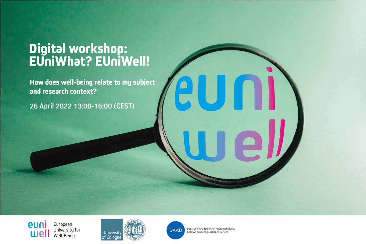 🔜 Call for #researchers, #lecturers and #students at <a href="/UniCologne/">Universität zu Köln</a>: Register now for our workshop "EUniWhat? EUniWell! How does well-being relate to my subject and research context?" on 26 April!

❗️ Registration deadline: 21 April

🔗Further information: euniwell.eu/participate/ev…