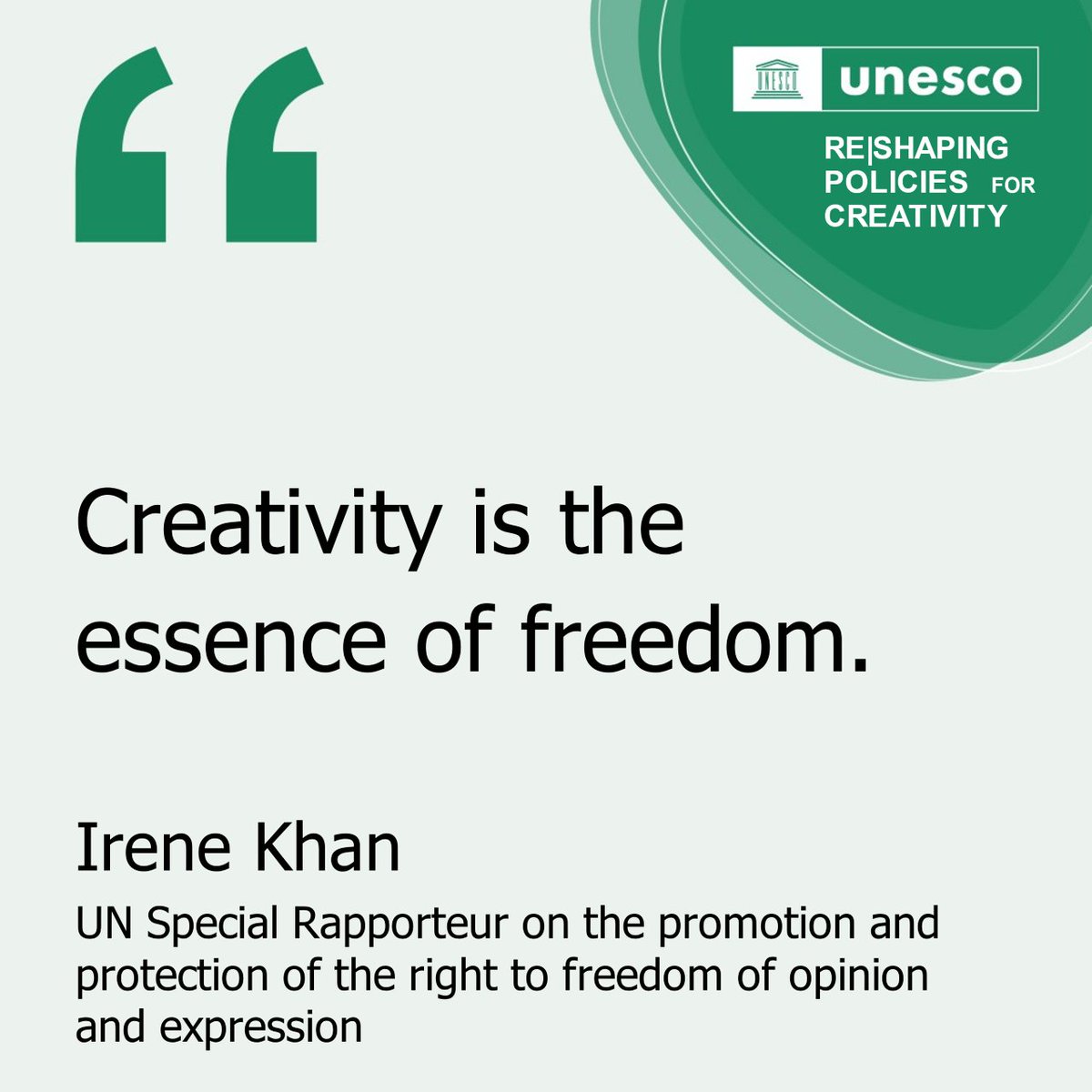 Imagine a world without actors, musicians, or painters. A world without the freedom to create.

Ahead of #WorldArtDay, celebrate the creators around you.

More on how to #SupportCreativity from UNESCO's Global Report ‘Re|Shaping Policies for Creativity’: on.unesco.org/3sFZWJl