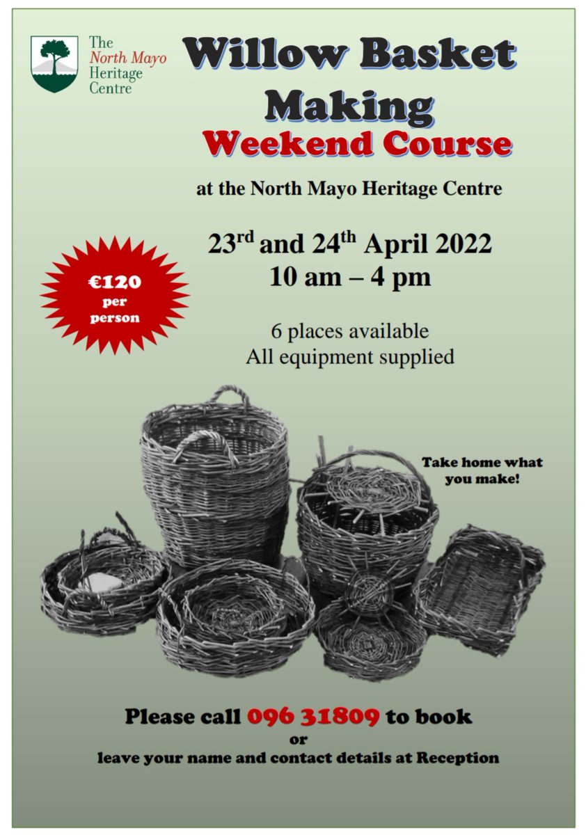 Announcing details of our popular Willow Basket Making Weekend Course. Tel: 096 31809 to book. Early booking advisable as places limited.
#willowworkshop #basketmaking #organicgarden #crossmolina #ballina #belmullet