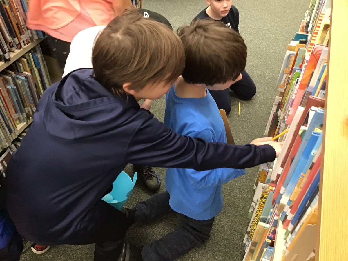 NBSLibrary's tweet photo. Using call numbers to find eggs throughout the library @nbes220 #coltpride #seethestudent220 https://t.co/AfXYcHwpSO