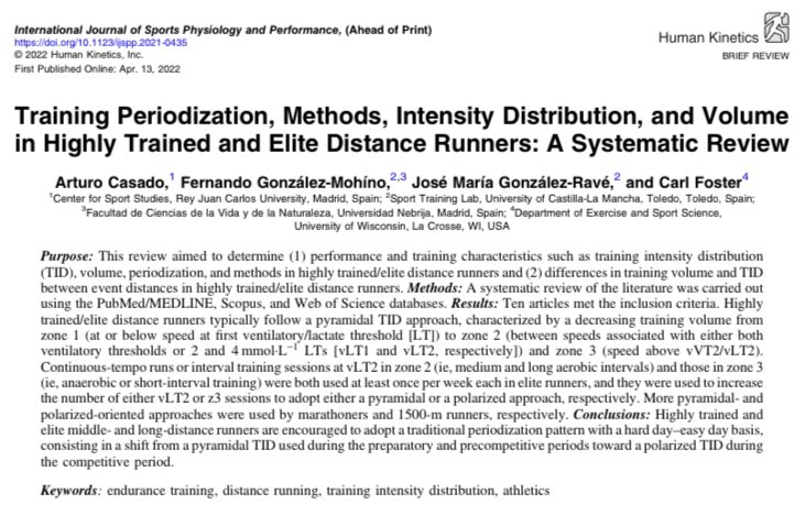 Arturo Casado Alda (@arturocasadoald) on Twitter photo Very proud and happy to see this one out:
Training periodization, methods, intensity distribution, and volume in highly trained and elite distance runners: a systematic review.
Thanks to coauthors González-Mohíno, González-Ravé & Carl Foster.
journals.humankinetics.com/view/journals/…
<a href="/CED_URJC/">Centro de Estudios del Deporte</a> Very proud and happy to see this one out:
Training periodization, methods, intensity distribution, and volume in highly trained and elite distance runners: a systematic review.
Thanks to coauthors González-Mohíno, González-Ravé & Carl Foster.
journals.humankinetics.com/view/journals/…
<a href="/CED_URJC/">Centro de Estudios del Deporte</a>