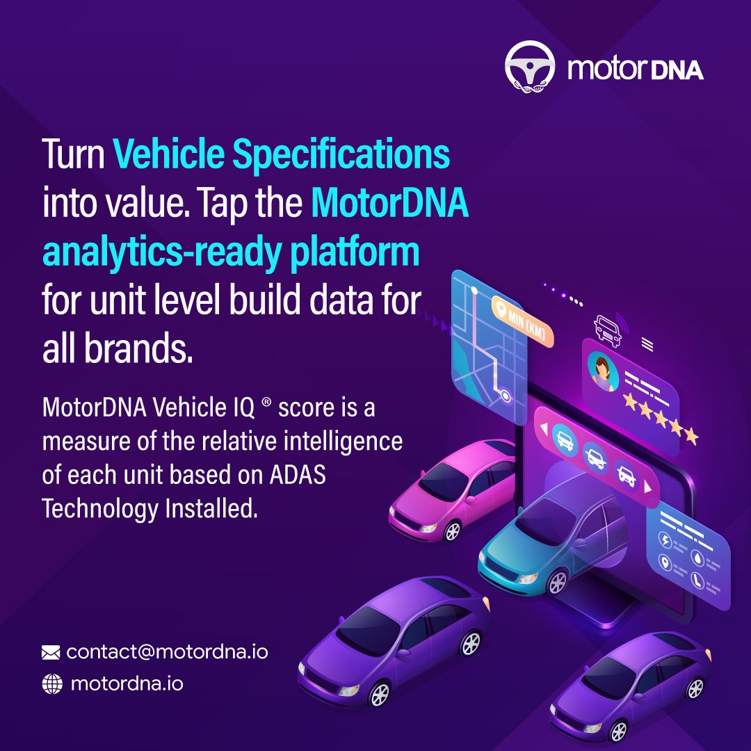motor_dna's tweet image. Get unit level build data enrichment  for all brands at MotorDNA analytics platform. We provide ADAS technology based vehicle IQ score. Reach us now !
.
Click on the Link to Know more:- motordna.io 
.
 #vehicleinsurance #VehicleIQ #ADASfeatures #motordna #vehiclebuild