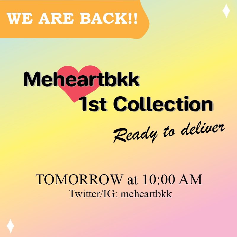 Meheartbkk's tweet photo. รอกันอยู่หรือเปล่านะ กับ Meheartbkk 1st collection รอบพร้อมส่ง!?

พรุ่งนี้เจอกัน 10:00 น. 🥰😘

*สินค้าล็อตสุดท้าย หมดแล้วหมดเลย*

#meheartbkk https://t.co/2Y3z1unUxp