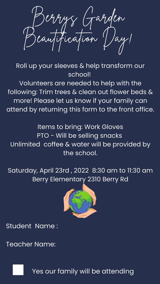 JamesBerryHISD's tweet photo. Volunteers needed! Read flyer below. ¡Voluntarios necesitados! Lea el volante a continuación. #BerryBees #CultivatingWinners #TeamBerry https://t.co/e3HW5TquCM