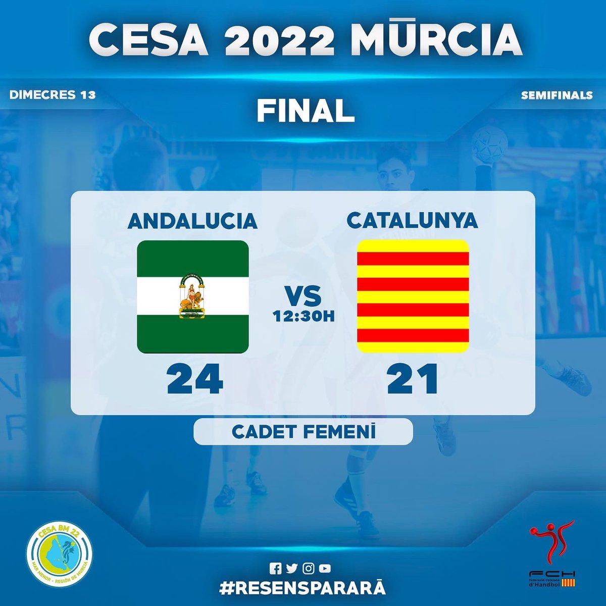 FedCatHandbol's tweet photo. 𝗖𝗠 𝗶 𝗜𝗠 𝗔 𝗟𝗔 𝗙𝗜𝗡𝗔𝗟!! 💪🏼
 
 🙌🏼 La #SelCatHandbol CM i IM es classifiquen per la final!! Malauradament el CF ha caigut contra Andalucia tot i el gran partit de les noies de Toni Alférez!

 🏆 Semifinals | #CESA2022
 📆 Dimecres, 13 d'abril
 
 #⃣ #ResEnsPararà https://t.co/IJjI232Et3