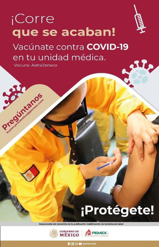 RLehmannMD's tweet photo. Se te olvidó vacunarte?…
Te falta alguna dosis? ….

💉 VACÚNATE…

✅Recuerda que si te vacunas, cuidas de ti y de todos!…

¡Sabemos cómo hacerlo!
¡Cuidémonos!

#RodolfoLehmann
#ServiciosdeSalud
#PEMEX https://t.co/BxDDbpJVaK
