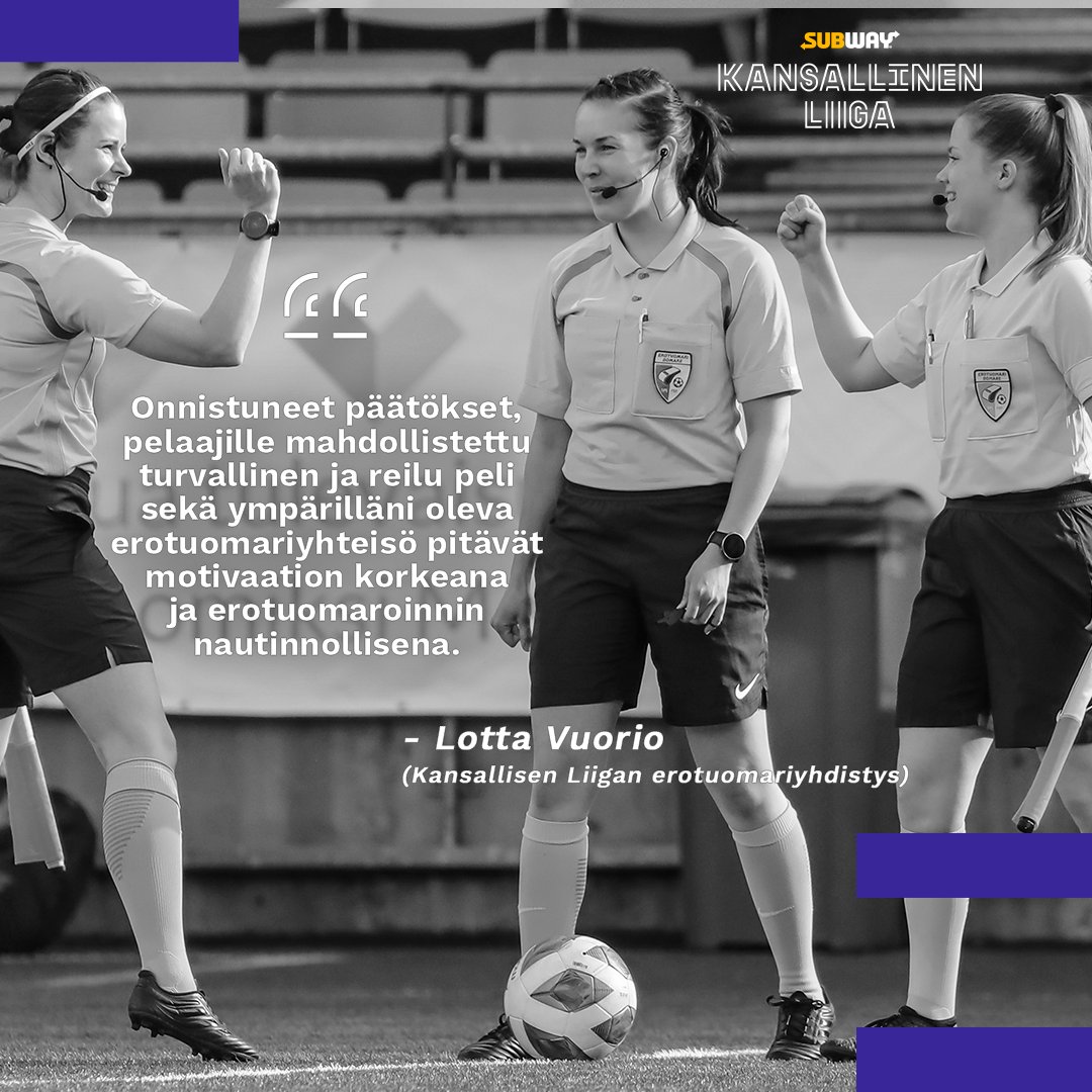 Erotuomarin ääni: Erotuomari on ihminen, joka ansaitsee hyvää käytöstä siinä missä kuka tahansa muukin. kansallinenliiga.fi/news/erotuomar… Lue Lotta Vuorion teksti aiheesta, jonka painoarvoa ei voi korostaa liikaa 👏⚽️#KansallinenLiiga #PeliYhdistääMeidät @kleyerotuomarit
