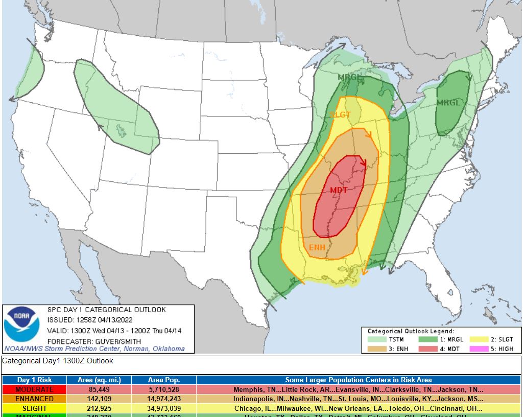 La dégradation orageuse aux #USA se poursuit ce mercredi, en se décalent lentement vers l'est avec risque d'orages violents. 