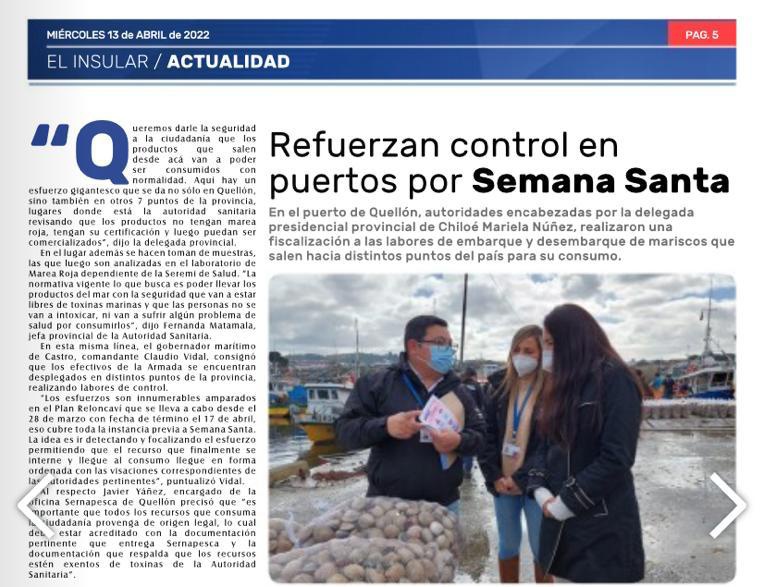 seremisalud10's tweet photo. [Prensa] 🗞"Refuerzan control en puertos por Semana Santa " destaca  hoy #ElInsular

🔹En el puerto de Quellón autoridades realizan fiscalización a las labores de embarque y desembarque de mariscos que salen hacia distintos puntos del país para su consumo. 

#SeguimosCuidándonos https://t.co/Yn3Zd7gvlT