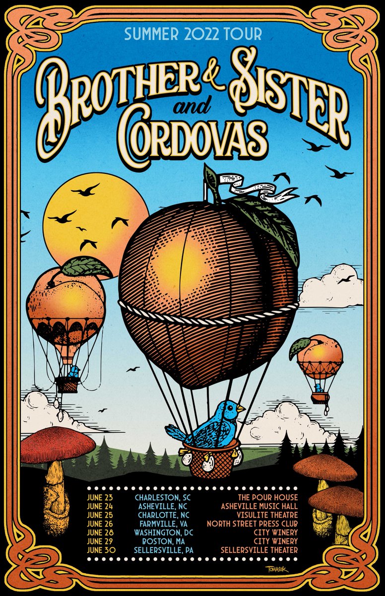 We're beyond thrilled to announce that Brother and Sister will be joining up with the amazing Cordovas band for a weeklong 'Road to Peach Fest' East Coast tour in June!!
We'll be playing 7 awesome venues in the following cities, and culminating at Peach Fest - y'all c'mon! 🍑🍑🍑