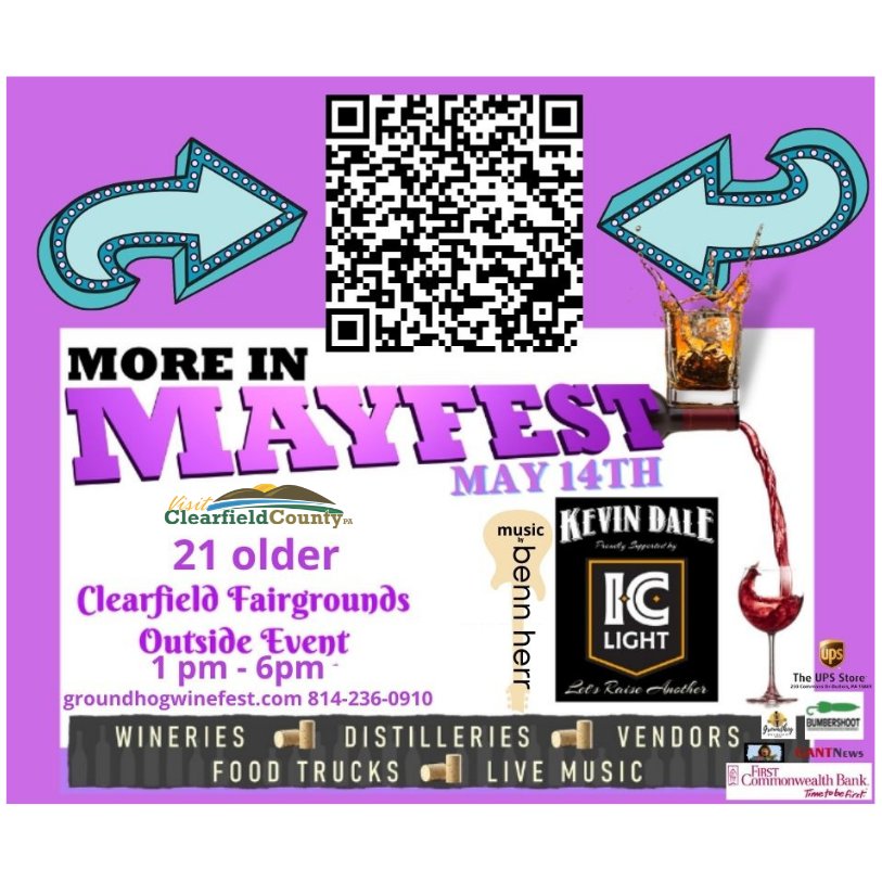 Kenstarr12Starr's tweet photo. Fun Fun Fun...tickets online NOW, just scan the QR!
more info https://t.co/fguETCiQ2N
#moreinmayfest #winelovers #whiskey #clearfieldpa https://t.co/iLtnj50vxq