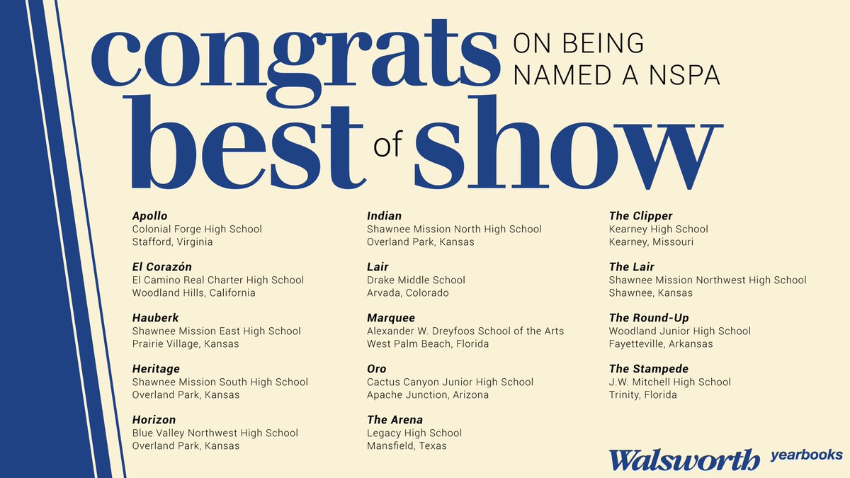 We're excited to congratulate our schools who were named a NSPA Best of Show award! We're so proud of you all! #Walsworth #Yearbooks