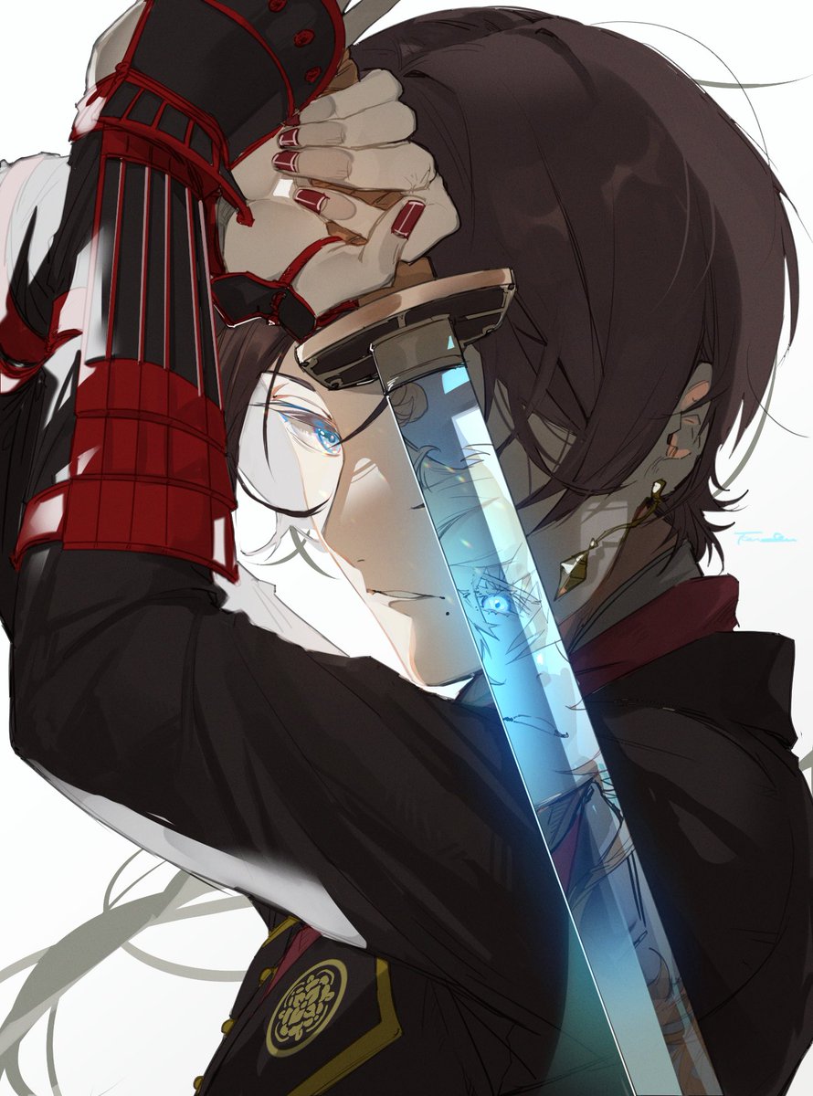 kashuu kiyomitsu male focus weapon mole under mouth 1boy sword jewelry earrings  illustration images