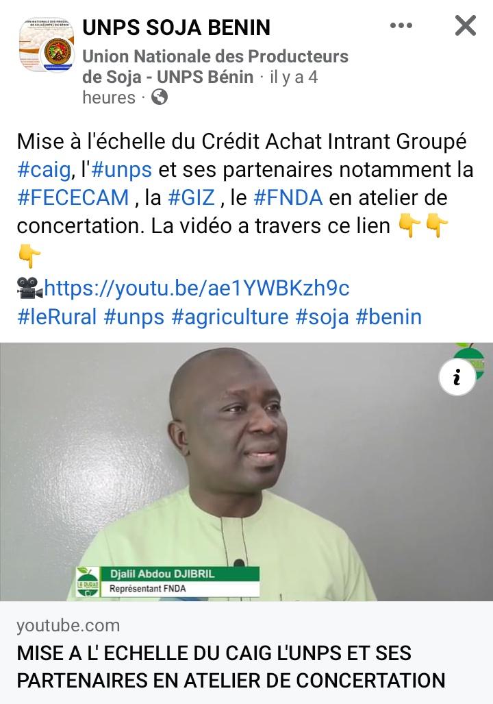ruth0_edoh's tweet photo. Mise à l'échelle du Crédit Achat Intrant Groupé #caig, l'#unps et ses partenaires notamment la #FECECAM , la #GIZ , le #FNDA en atelier de concertation. La vidéo a travers ce lien 👇👇👇
🎥https://t.co/dwuqTxlI0L
#leRural #unps #agriculture #soja #benin https://t.co/cDBAE8RrK9