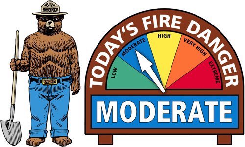 Fire Danger is MODERATE, written burn permits are required for all outside burning