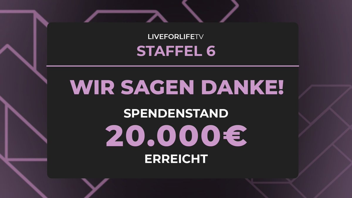 LiveForLifeTV e.V. (@liveforlifetv) on Twitter photo 💜💜 20.000€ 💜💜
Soeben wurde der nächste Meilenstein für <a href="/Helden_eV/">Helden-e.V.</a> genackt!
#DANKE #NichtMitUns 💜💜 20.000€ 💜💜
Soeben wurde der nächste Meilenstein für <a href="/Helden_eV/">Helden-e.V.</a> genackt!
#DANKE #NichtMitUns