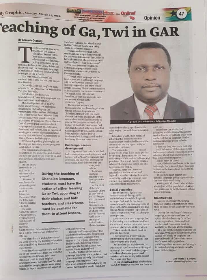 etcommey002's tweet photo. Don't understand why G.E.S has allowed the teaching of TWI in Greater Accra, meanwhile, GA is NOT taught anywhere except in Greater Accra. This should stop. G.E.S be fair. #TEACHGA https://t.co/cMrIBKvzf6