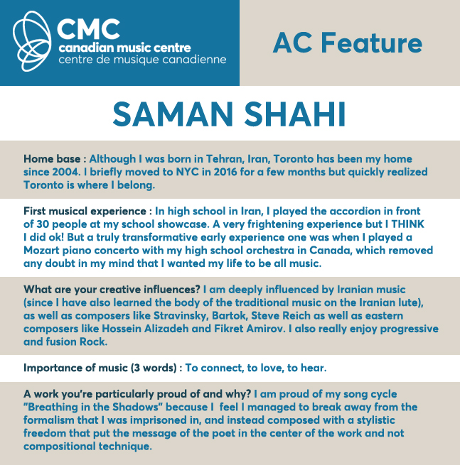 cmcnational's tweet photo. Sama Shahi is a JUNO-nominated composer, pianist and conductor based in Toronto. 
-----------
Saman Shahi est un compositeur, pianiste et chef d’orchestre établi à Toronto et qui a déjà été nominé aux prix Juno. https://t.co/SUFo2NBSrh