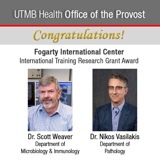 UTMB Provost's Office (@utmbprovost) on Twitter photo Congrats to Drs. Scott Weaver & Nikos Vasilakis on a new <a href="/Fogarty_NIH/">Fogarty at NIH</a> International Training Research Grant Award. Their new program will advance emerging disease research through multidisciplinary scientific & public health training for scientists at West African institutions. Congrats to Drs. Scott Weaver & Nikos Vasilakis on a new <a href="/Fogarty_NIH/">Fogarty at NIH</a> International Training Research Grant Award. Their new program will advance emerging disease research through multidisciplinary scientific & public health training for scientists at West African institutions.
