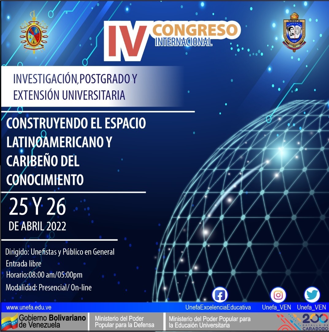 Unefa_VEN's tweet photo. #AtentoUnefista En el marco del 23° Aniversario de nuestra Casa de Estudios, te invitamos a participar en el IV Congreso Internacional de Investigación, Postgrado y Extensión Universitaria los días #25Abr y #26Abr Visita nuestra página web https://t.co/TIET53NM36 https://t.co/cZKUVAJbqX