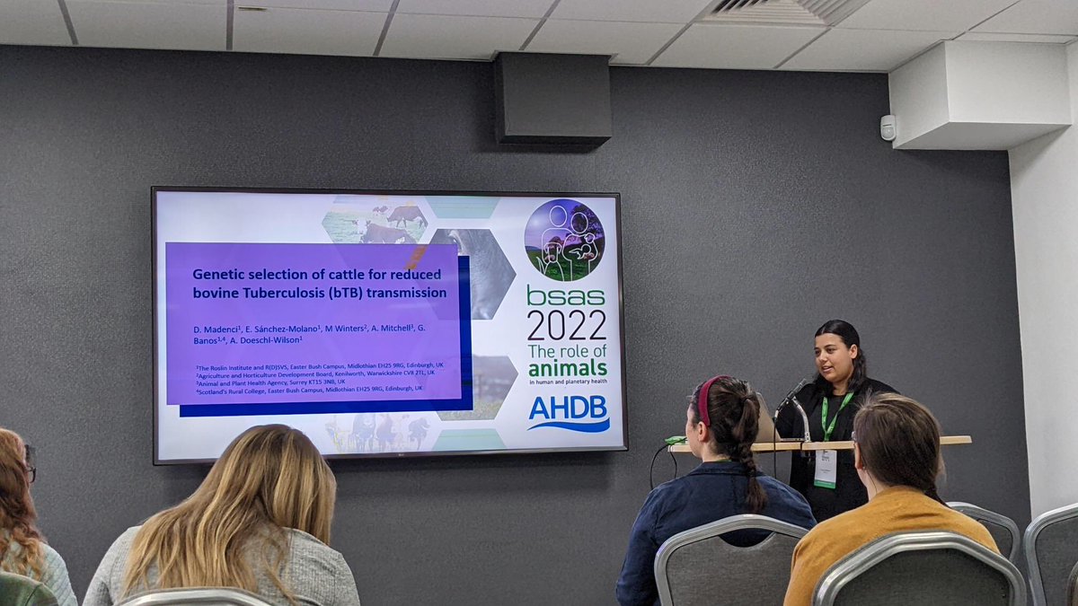 Lovely presentation from our second year PhD student <a href="/MadenciDuygu/">Duygu Madenci</a> on Genomic Selection to reduce bovine Tuberculosis transmission at #BSAS2022!. Well done Duygu!! <a href="/BSAS_org/">BSAS</a> <a href="/roslininstitute/">The Roslin Institute</a> <a href="/egenes_sruc/">EGENES SRUC</a> <a href="/AHDB_Dairy/">AHDB Dairy</a> <a href="/APHAgovuk/">APHA</a>