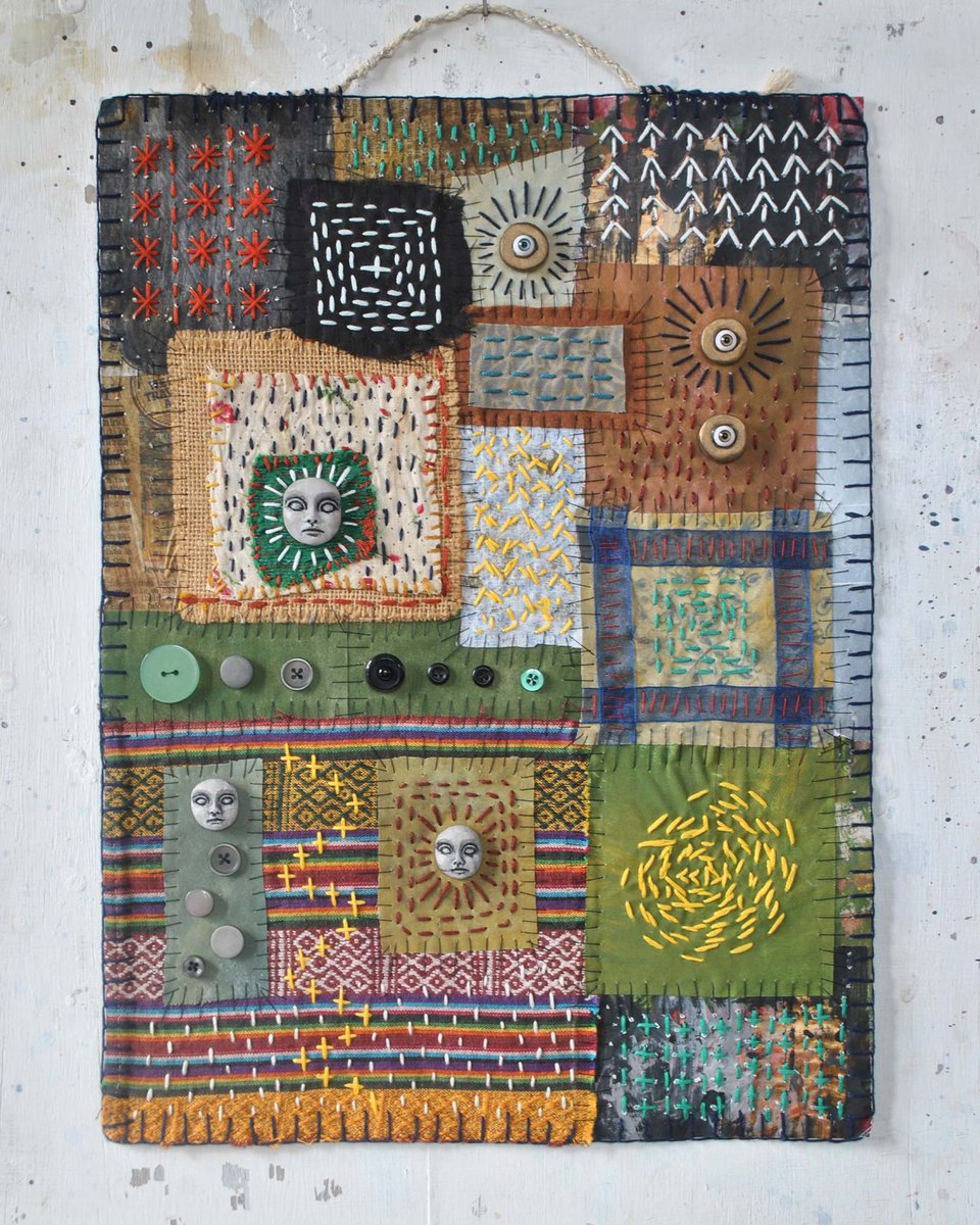 “Windows” -12.04.2022 

.. 

#patchwork #mixedmediaart #mixedmediatextiles #stitchedart #abstractcollage #outsiderart #polymerclayfaces #embroiderycollage #glasseyes #primitiveart