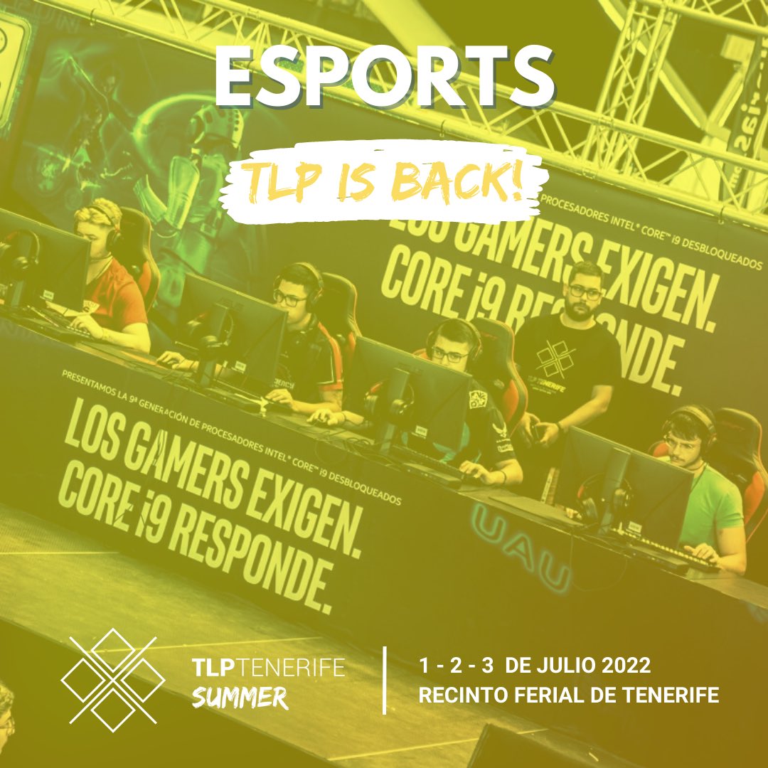 TLPTenerife's tweet photo. Anunciamos la zona de Esports 🎮 

Por supuesto en TLP Tenerife habrá competición para todos los niveles, oficiales y propias. Muy pronto comenzaran los anuncios... 

TLP is back! Esports are back!

Nos vemos del 1 al 3 de julio en el Recinto Ferial de Tenerife 📆 https://t.co/Go1Xn1byGU