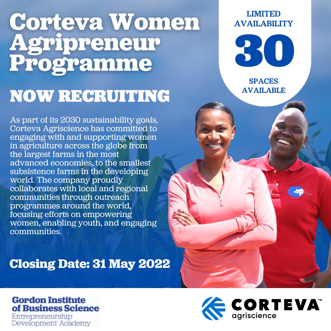 GIBS Entrepreneurship Development Academy (@gibsacademy) on Twitter photo OPEN CALL to women agripreneurs hoping to level up. We're working with <a href="/CortevaAME/">Corteva Africa Middle East</a> to offer 30 women #agripreneurs a hybrid 12-month course focused on equipping them with the skills they need to succeed. Applications close on 31 May 2022. Apply now! research.net/r/CortevaII #Agri OPEN CALL to women agripreneurs hoping to level up. We're working with <a href="/CortevaAME/">Corteva Africa Middle East</a> to offer 30 women #agripreneurs a hybrid 12-month course focused on equipping them with the skills they need to succeed. Applications close on 31 May 2022. Apply now! research.net/r/CortevaII #Agri