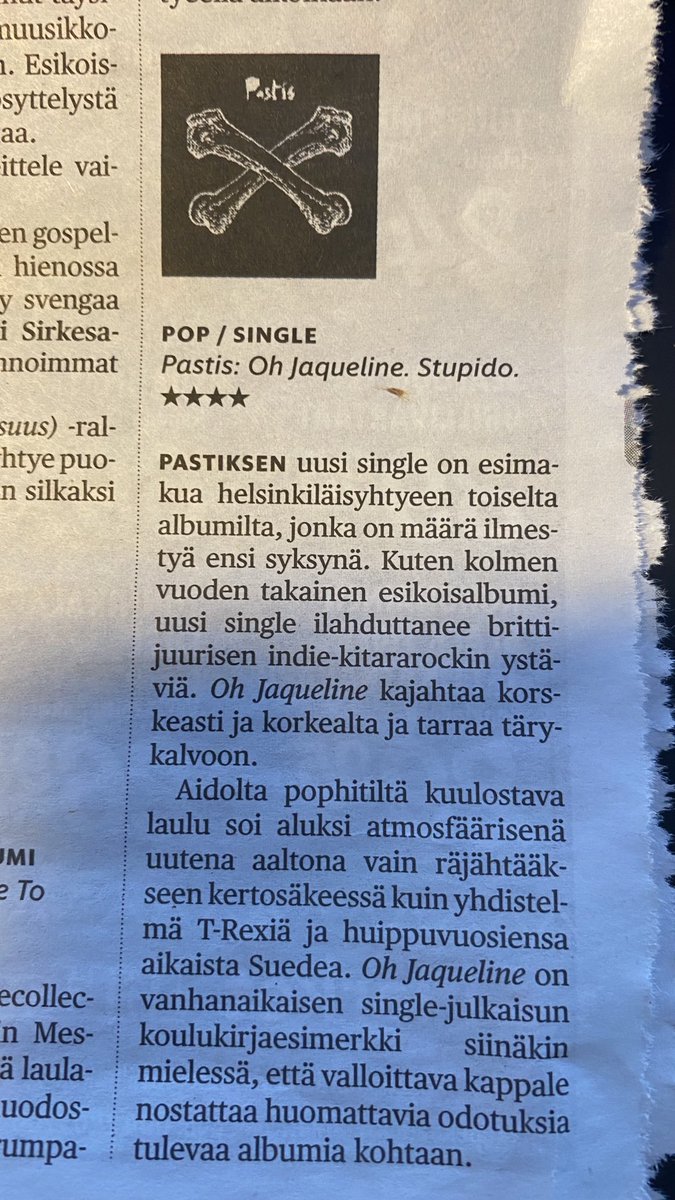 Kerrankin samaa mieltä #hsfi kanssa: ⁦<a href="/Pastisband/">Pastis</a>⁩ tuore sinkkulohkaisu kuulostaa koko maailman #indie #pop genressä merkittävältä. 

Kaikkiaankin <a href="/hsfi/">Helsingin Sanomat</a> on melko rehellinen jutuissa, joihin ei voi ujuttaa toimittajien oikeiksi tietämiä poliittisia ajatuksia. #journalismi