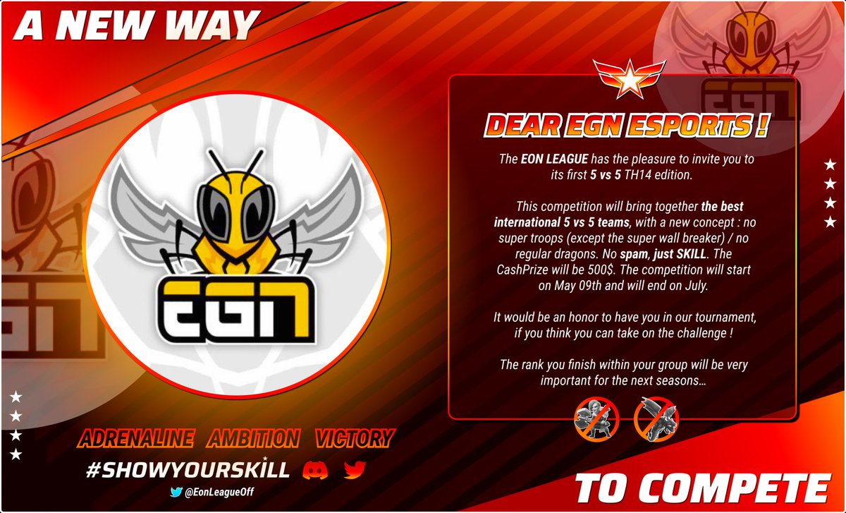 ⚡ Estamos muito entusiasmados com o convite para a EON LEAGUE, um torneio diferente do habitual 💥
Obrigada 🏆 <a href="/EonLeagueOff/">Eon League</a> 
Vamos lá espalhar o nosso mel, abelhas 🐝
⚡#BeEGN
⚡#BeTheHive
⚡#clashOfclans