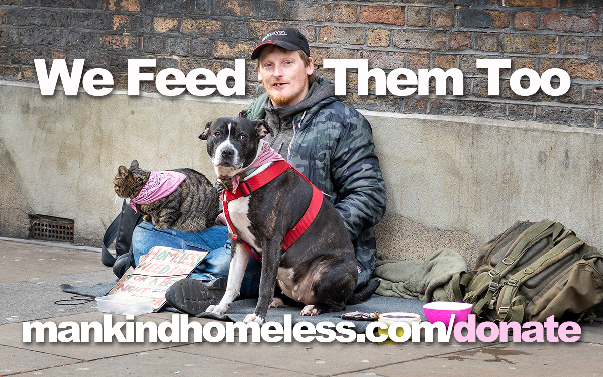 There are so many on the street who need the company of their #pets.  We accommodate them with care and food - for humans, dogs, cats, etc.  Will you please support our work that sees almost 2,000 lbs. of food distributed weekly?  mankindhomeless.com/donate