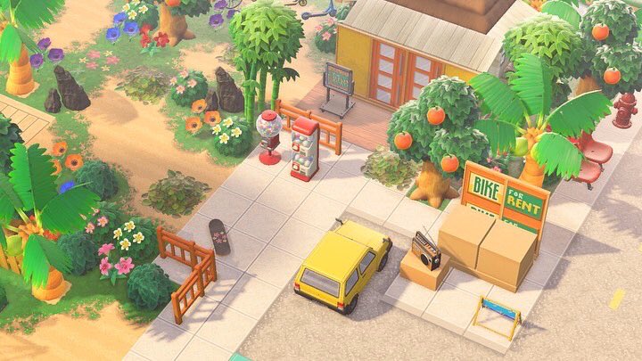 MelissaVerse's tweet photo. I built this cute rental area on my islands. You can rent a car, bike or even a scooter whilst you enjoy your stay here on Toucan 🌺🌴

https://t.co/yRvIKdbjvf
#ACNH #acnhinspo #AnimalCrossingNewHorizons #AnimalCrossing #acnhtropical https://t.co/hpNl4tQbvV