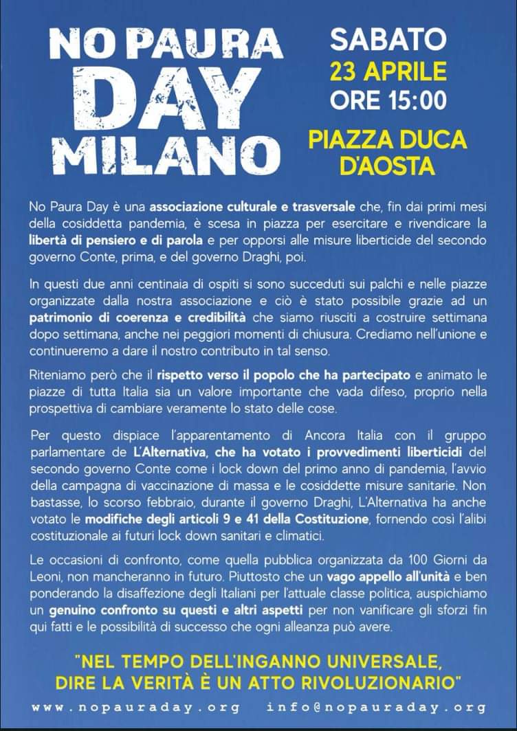 DayPaura's tweet photo. No Paura Day Milano
Sabato 23 aprile ore 15:00

#NoPauraDay https://t.co/LTmfW5YsKJ