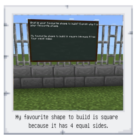 VLES_cdsbeo's tweet photo. Mme Belisle's VLES Gr. 1 students were fully engaged when constructing 2D & 3D shapes in @PlayCraftLearn's Geometry World! Ss shared their creative builds virtually with the Camera & Portfolio tools. #TeachMath #MinecraftEdu #TogetherVirtually @CDSBEO @English_Cath @JefinnerL https://t.co/so09r5ajCE