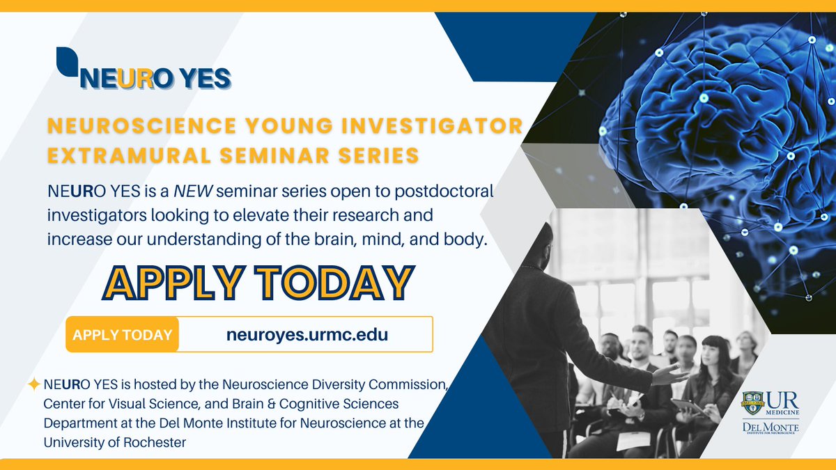URNeuroscience's tweet photo. 🚨ATTENTION POSTDOCS🚨
Applications are now being accepted for a NEW postdoctoral seminar series.
Postdocs from underrepresented backgrounds encouraged to apply➡️https://t.co/tnuVZJIYL8
#BlackPhDs #Postdoc #Postdoctoral #WomenPhDs #nativePhds #LatinaPhDs
#URochesterResearch https://t.co/JMXZzgYMH1