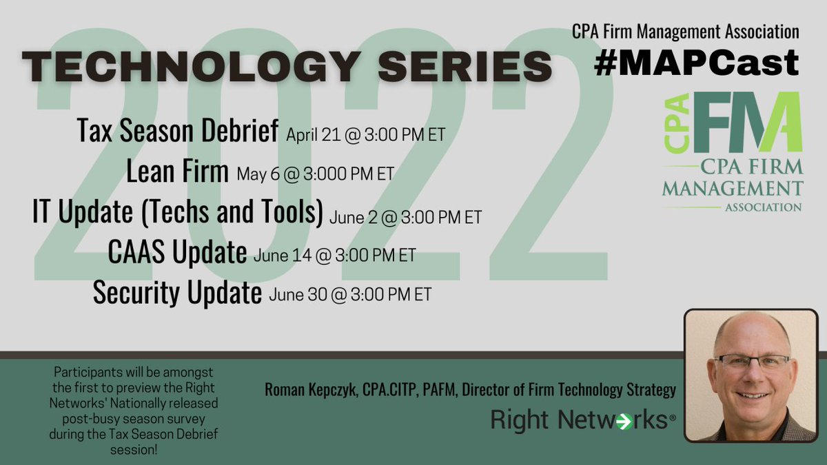 cpafma's tweet photo. Talking about your struggles and successes is the first step to improving! Join the Tax Season Debrief on April 21 to help optimize your firm's tax production process. 

Register now: https://t.co/H6pYjPiVqa

Register for the entire technology series and save more than 30%! https://t.co/qWsW7GflSl